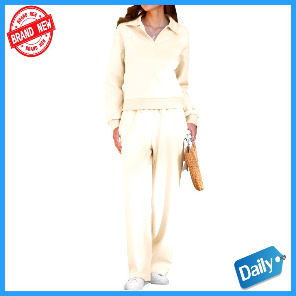 Women's 2 Piece Lounge Set Long Sleeve Sweatshirt Wide Leg Pants Tracksuit